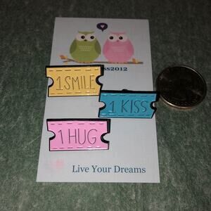 3 Piece Hug Kiss Smile Tickets Pins Brooches